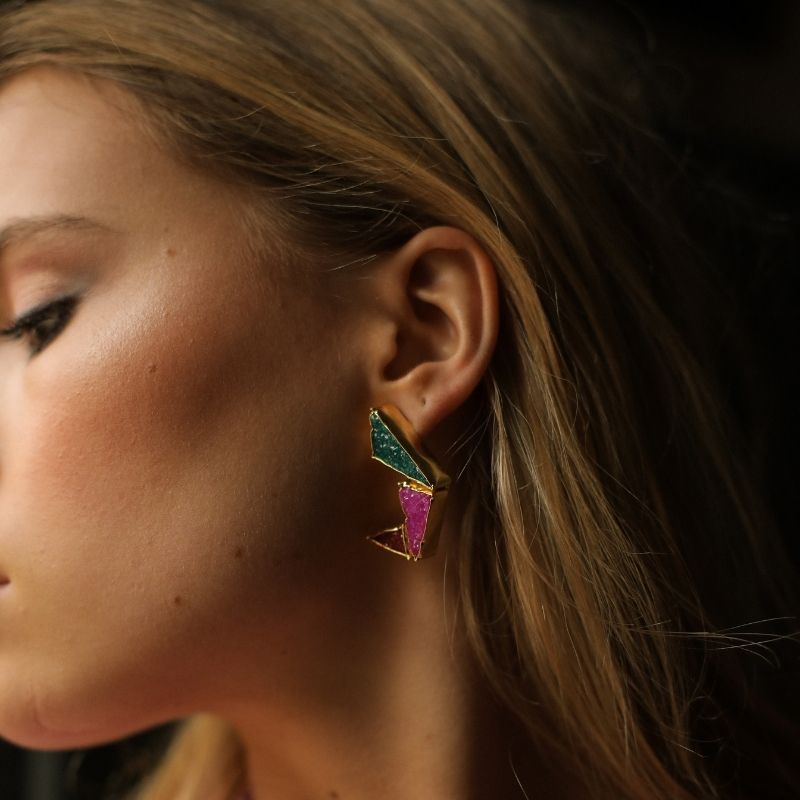 Pendientes fenix verde, anaranjado y fucsia mo acus