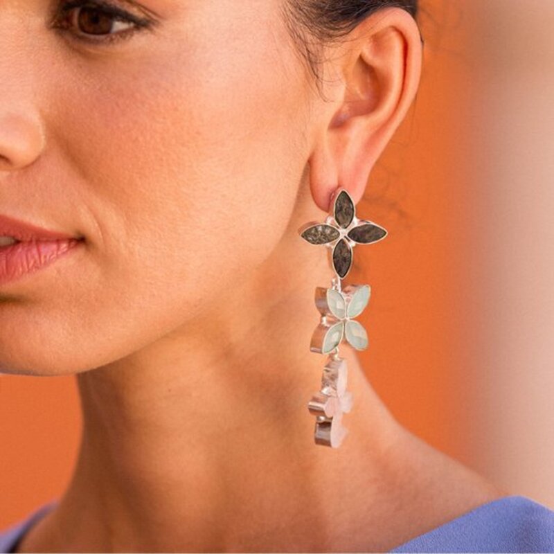 Pendientes Florek Plata Verdes y Rosa