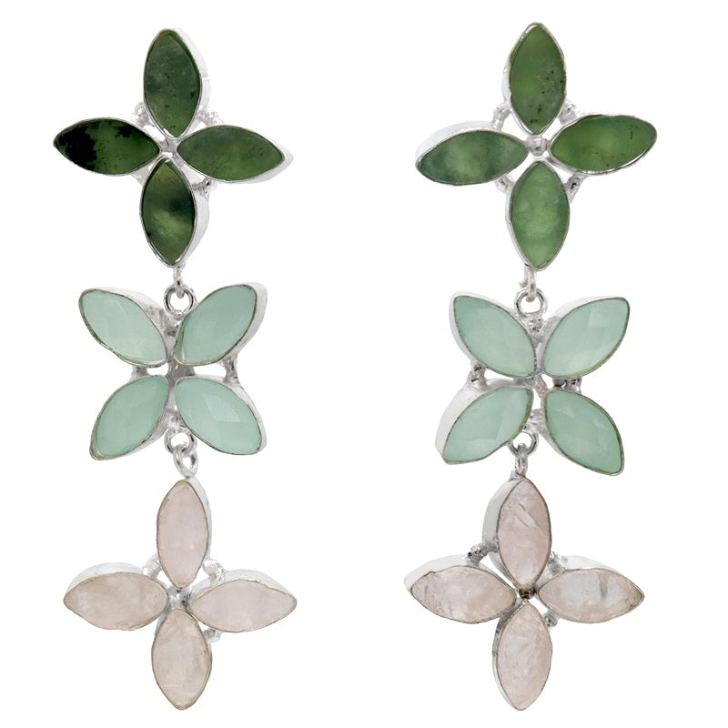 Pendientes Florek Plata Verdes y Rosa