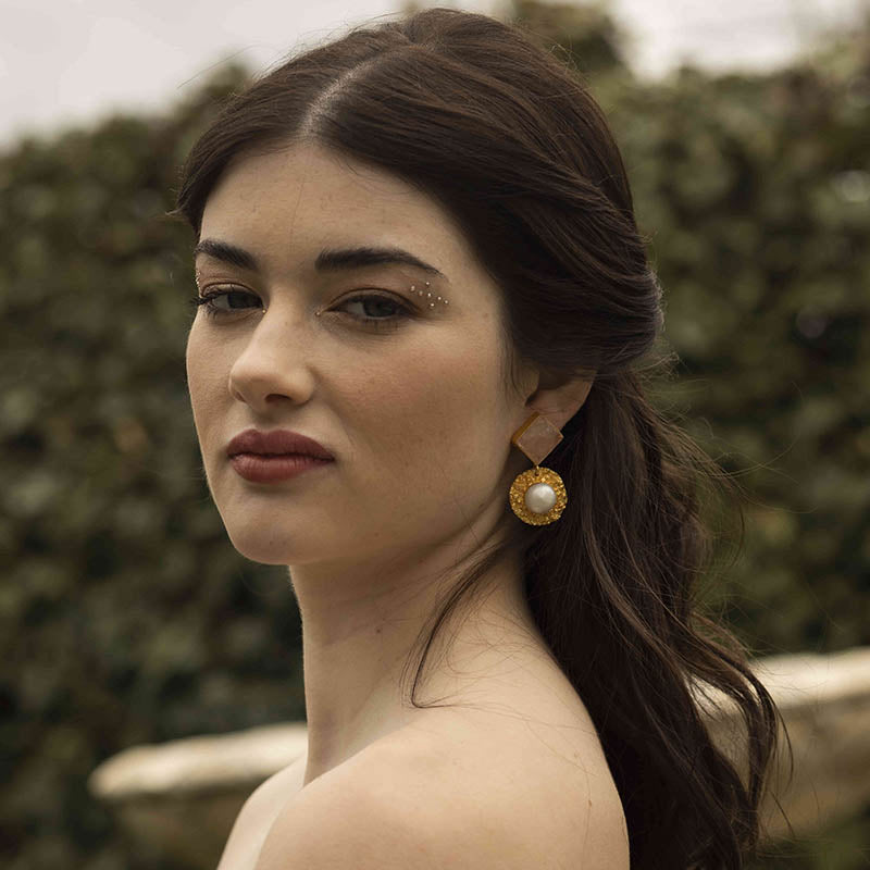 Pendientes Flounder Rosa cuarzo y Perla
