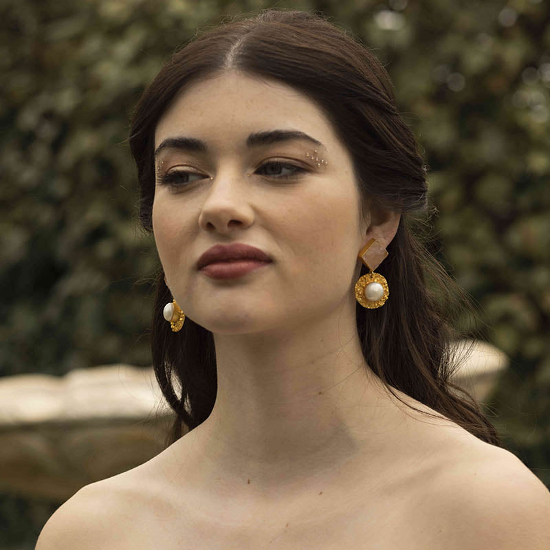 Pendientes Flounder Rosa cuarzo y Perla