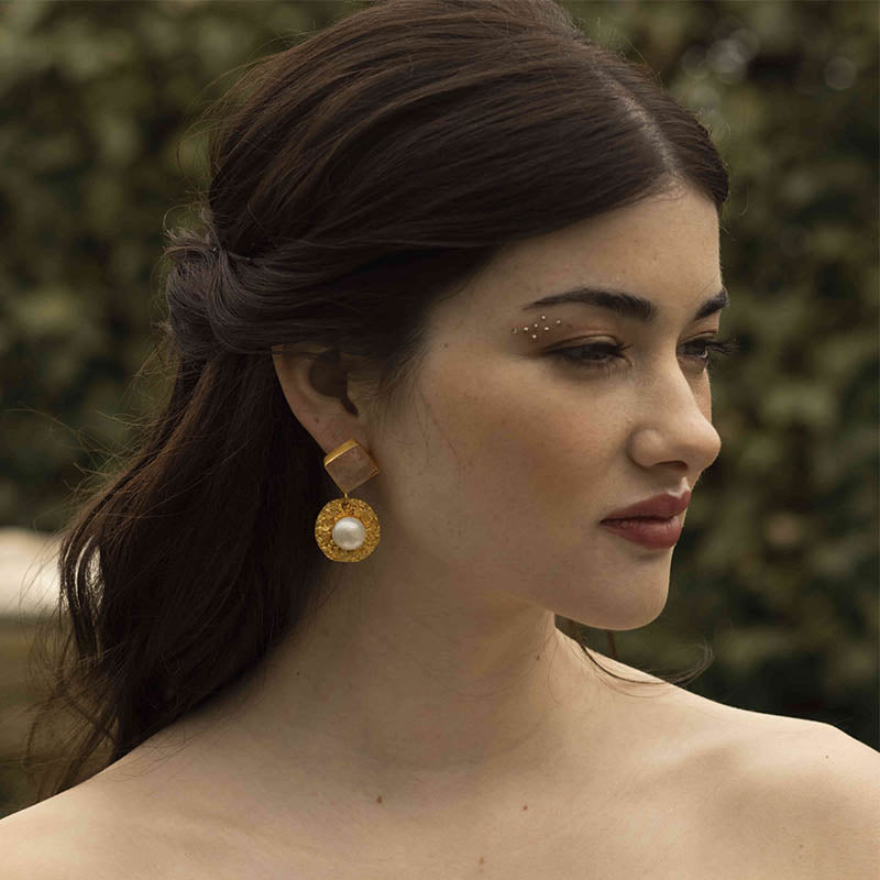 Pendientes Flounder Rosa cuarzo y Perla