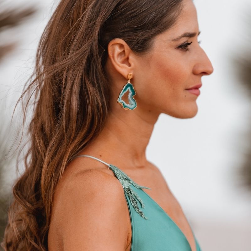 Pendientes Geodas Verde