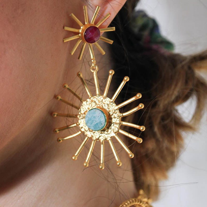 Pendientes Grimsby Rubí Oscuro y Amazonita