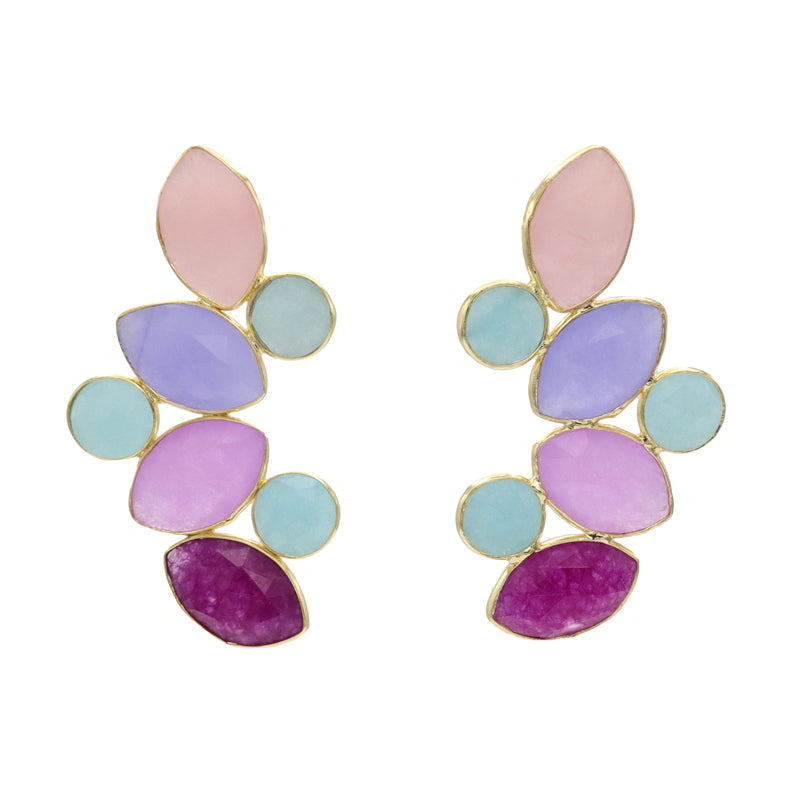 Pendientes Hali Pulido Morado. Rosa y Verde Agua