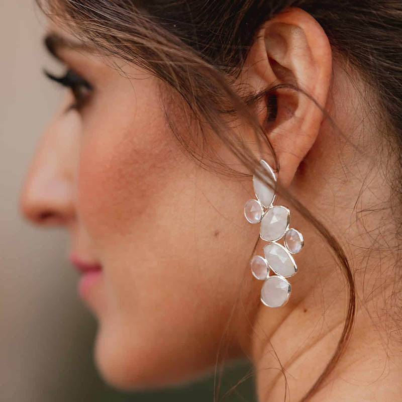 Pendientes Hali Ed. Limitada Plata Morado y Piedra Lunar