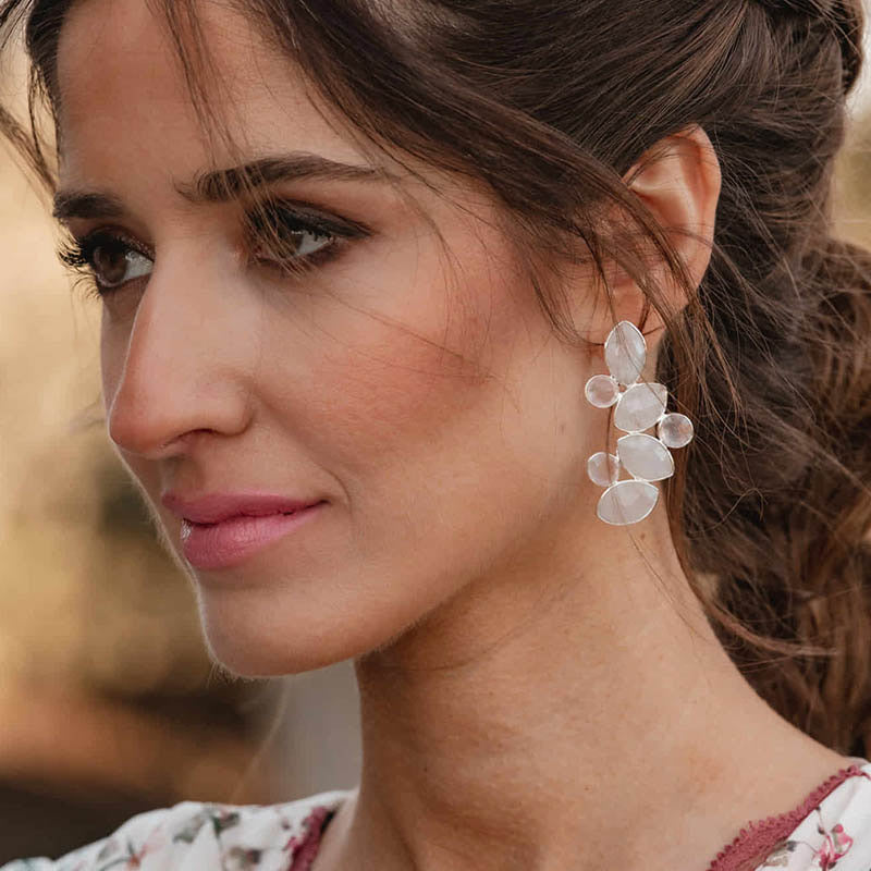 Pendientes Hali Ed. Limitada Plata Morado y Piedra Lunar