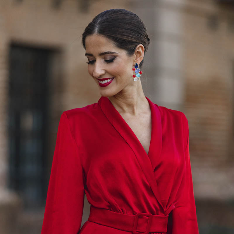 Pendientes Hali Pulido Azules. Blanco y Rubi