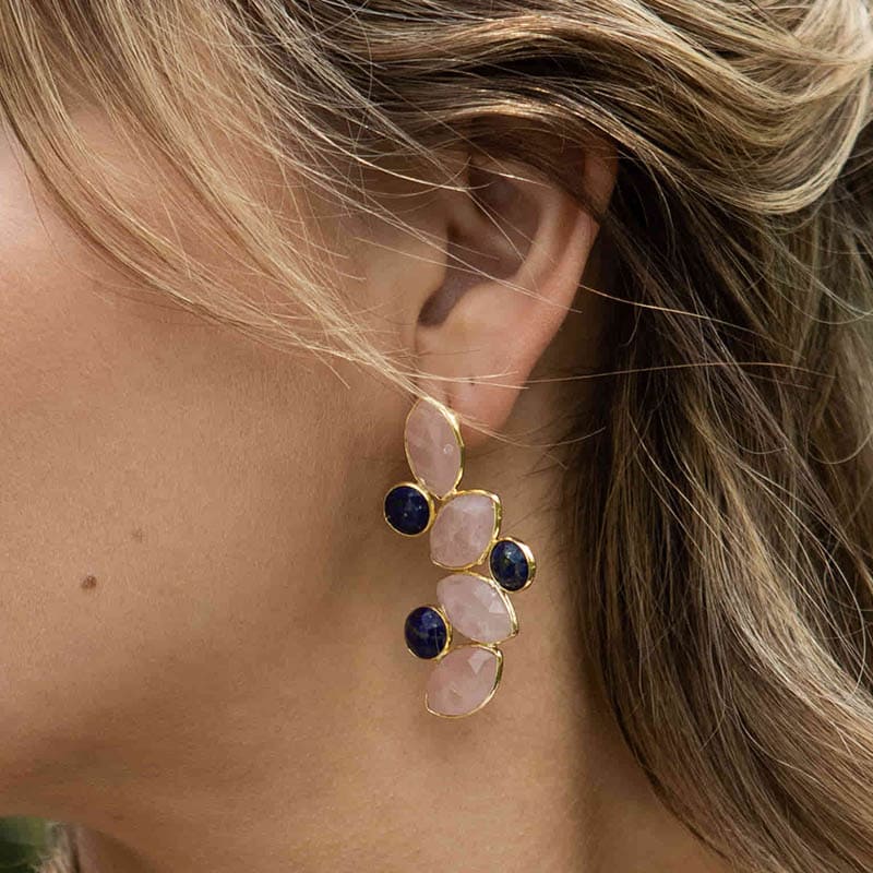 Pendientes Hali Pulido Rosa cuarzo y Azul Lapislazuli