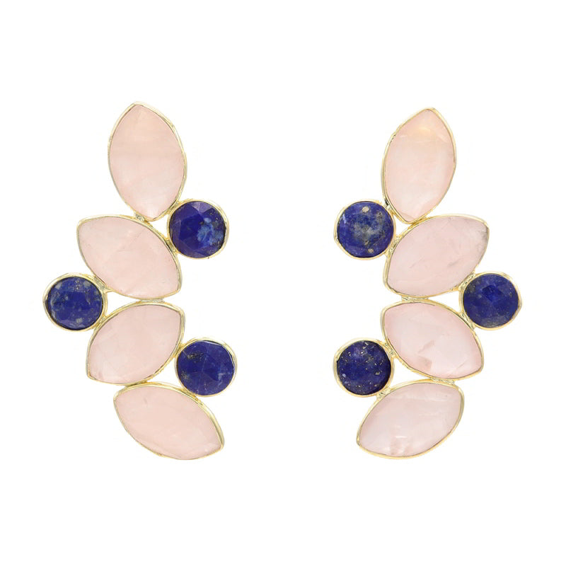 Pendientes Hali Pulido Rosa cuarzo y Azul Lapislazuli