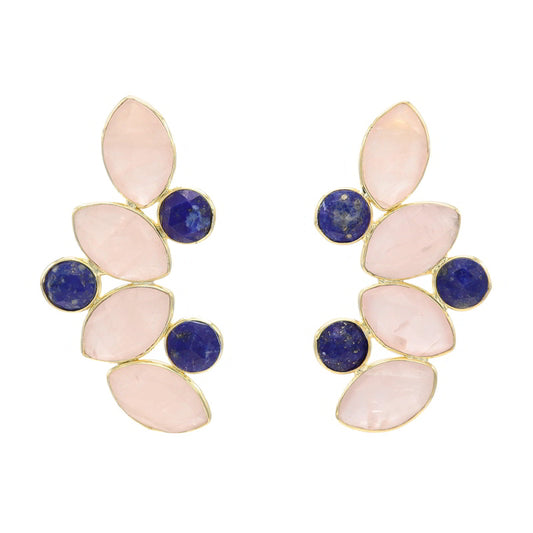 Pendientes Hali Pulido Rosa cuarzo y Azul Lapislazuli