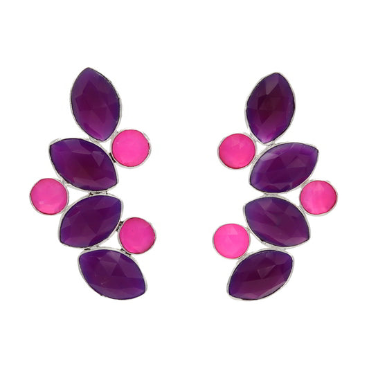 Pendientes Hali Pulido Plata Morado y Fucsia