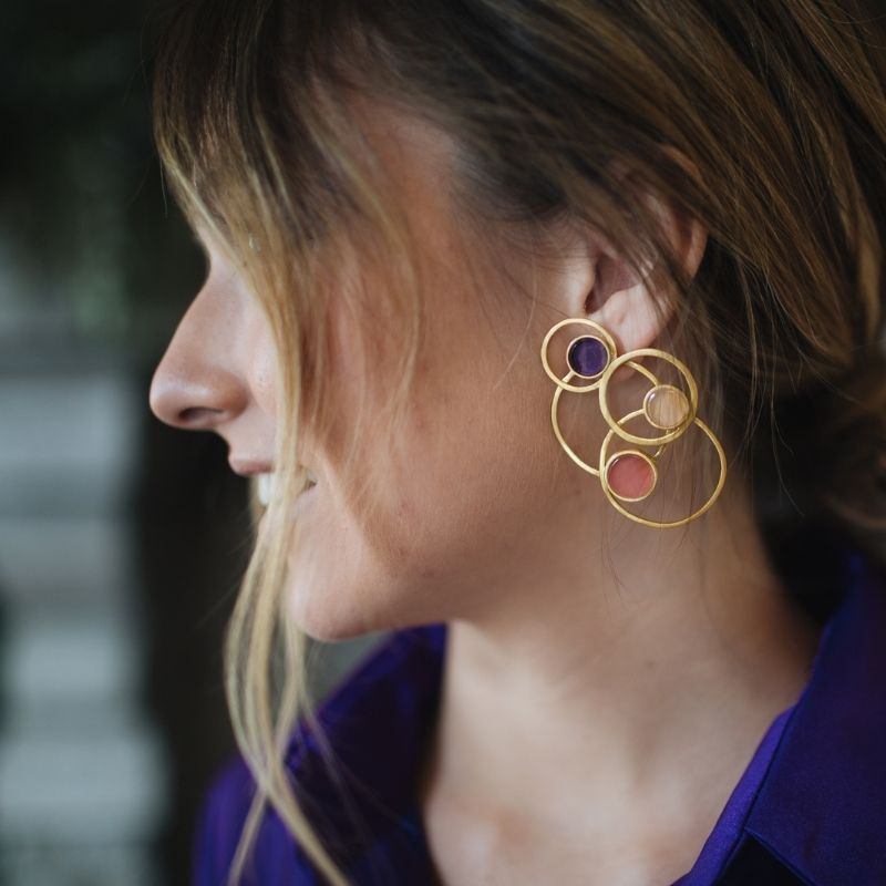 Pendientes Interestelar Morado, Nude y Rosa