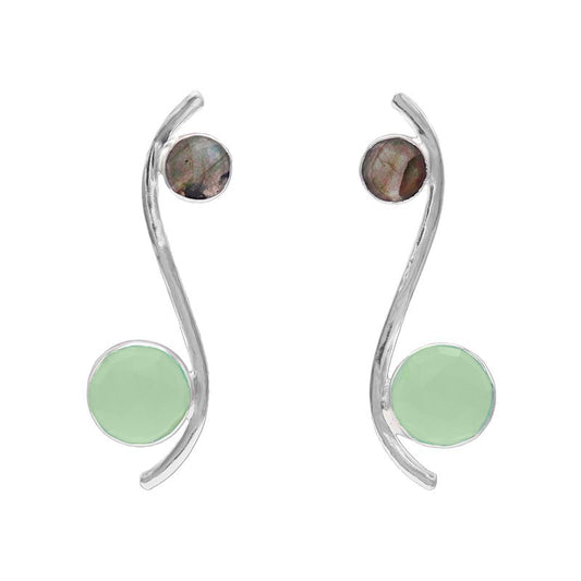 Pendientes Isis Plata Pulida Labradorita y Verde Agua