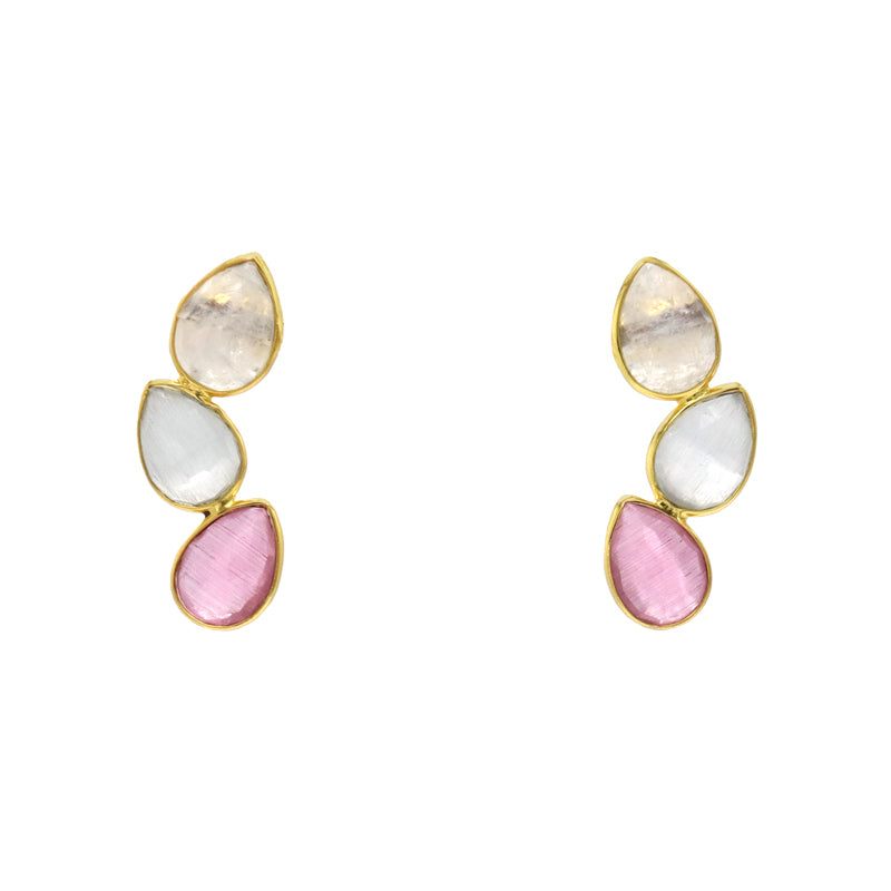 Pendientes Judit Iconic Piedra Lunar, Blanco y Rosa