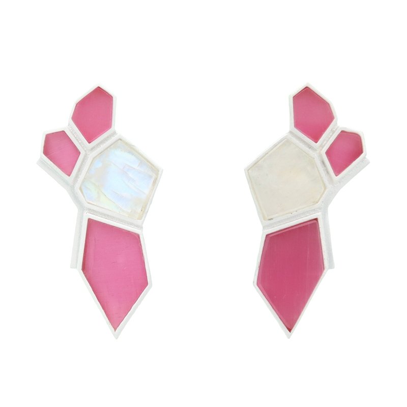 Pendientes Kayzen Plata Rosa y Piedra Lunar