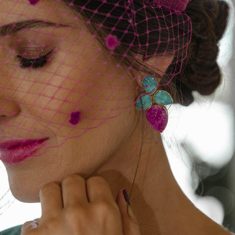 Pendientes Lirio Fucsia mo y Verde