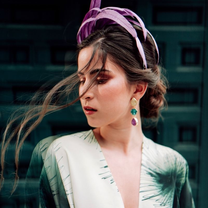 Pendientes Mademoiselle Amarillo. Verde y Fucsia