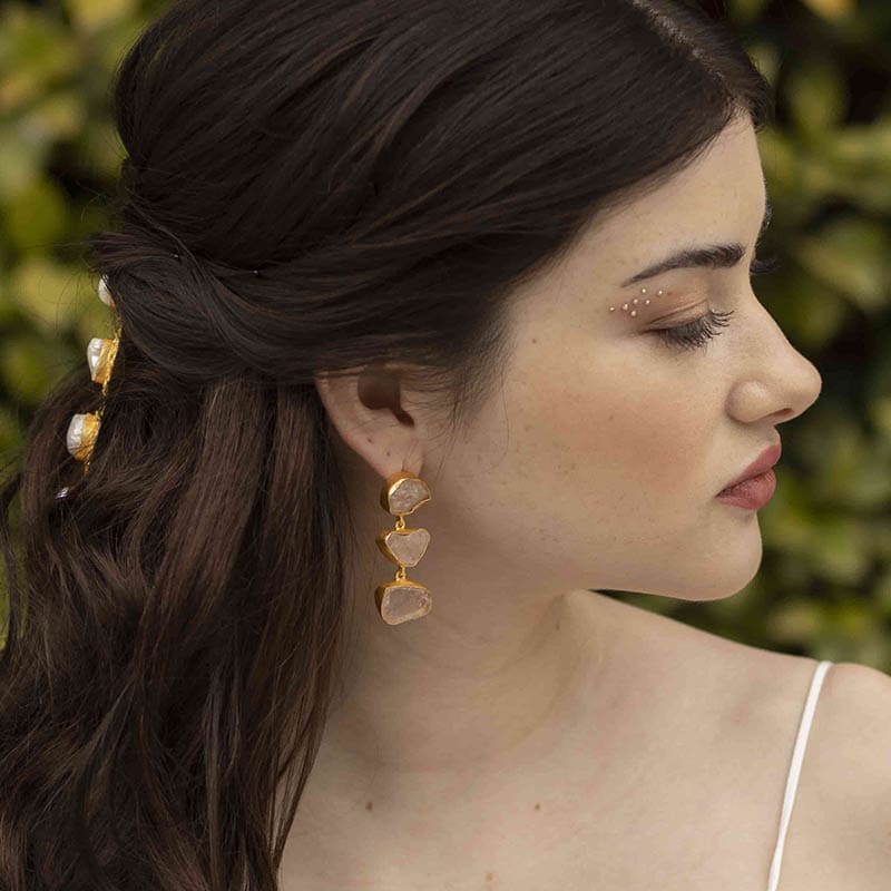 Pendientes Marisma Rosa Cuarzo