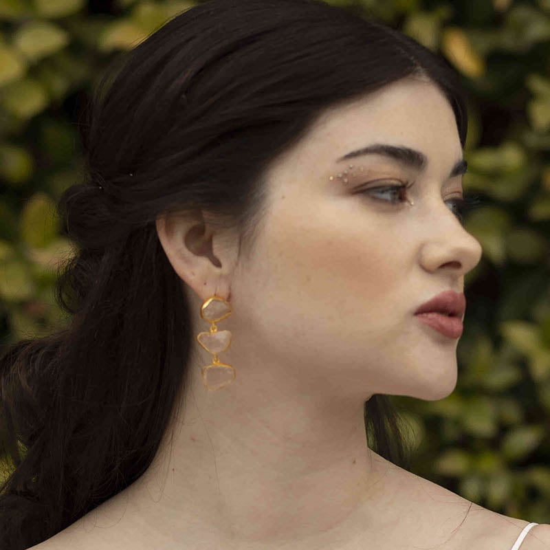 Pendientes Marisma Rosa Cuarzo