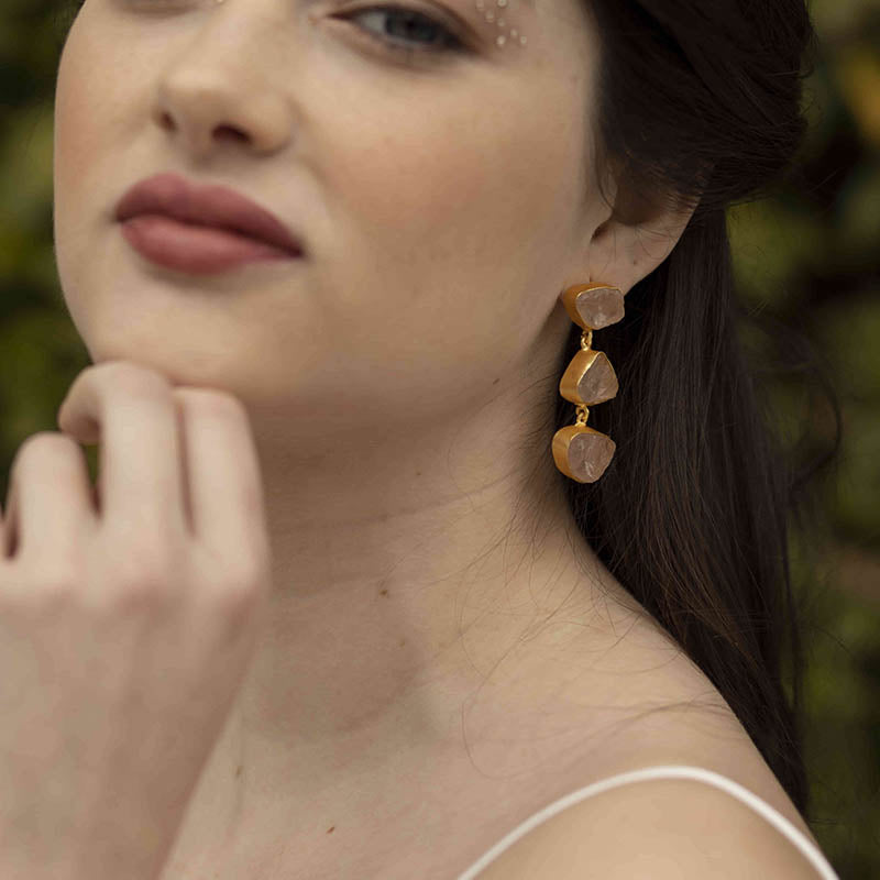 Pendientes Marisma Rosa Cuarzo