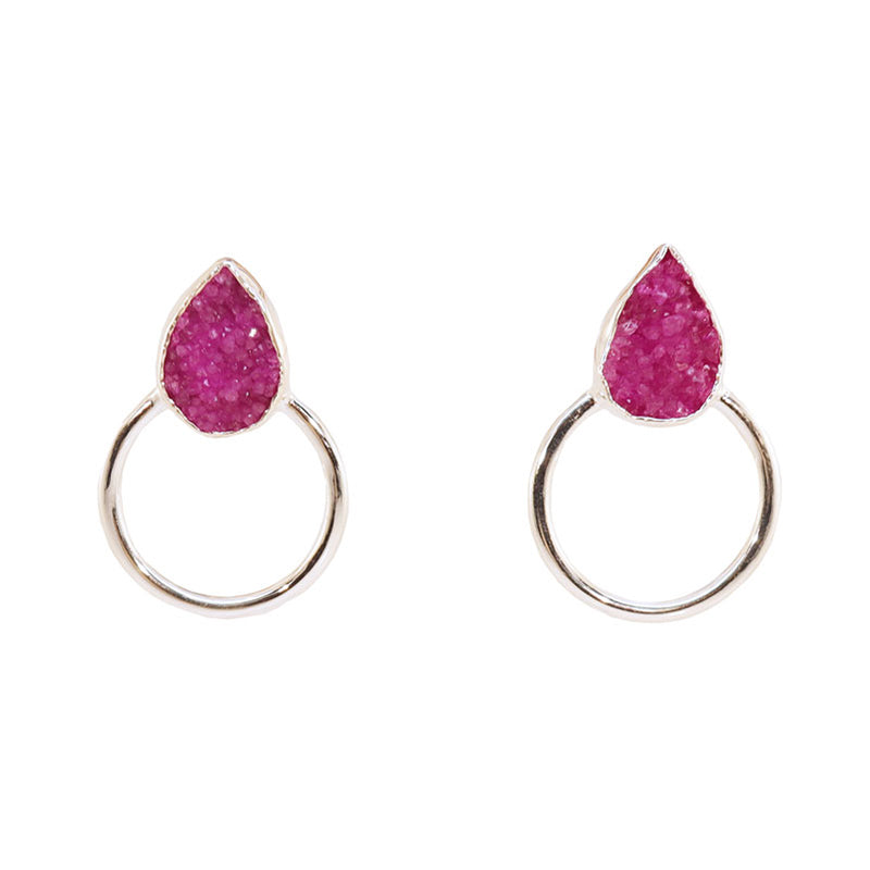 Pendientes Mini Diwa Plata Fucsia mo