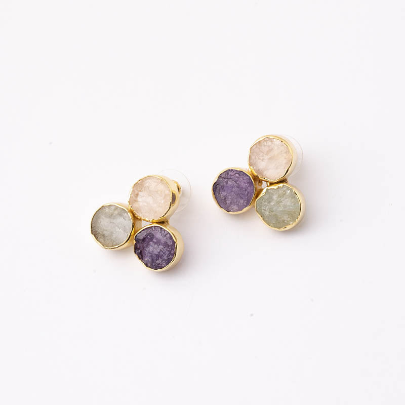 Pendientes Mumbai Ed. Limitada Rough Rosa cuarzo, Verde agua y Morado amatista
