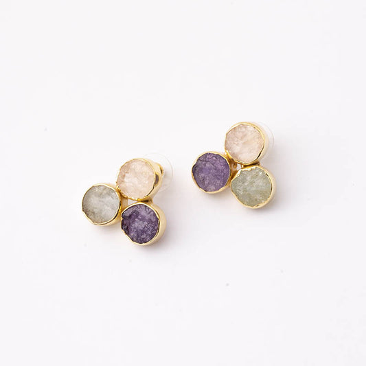 Pendientes Mumbai Ed. Limitada Rough Rosa cuarzo, Verde agua y Morado amatista