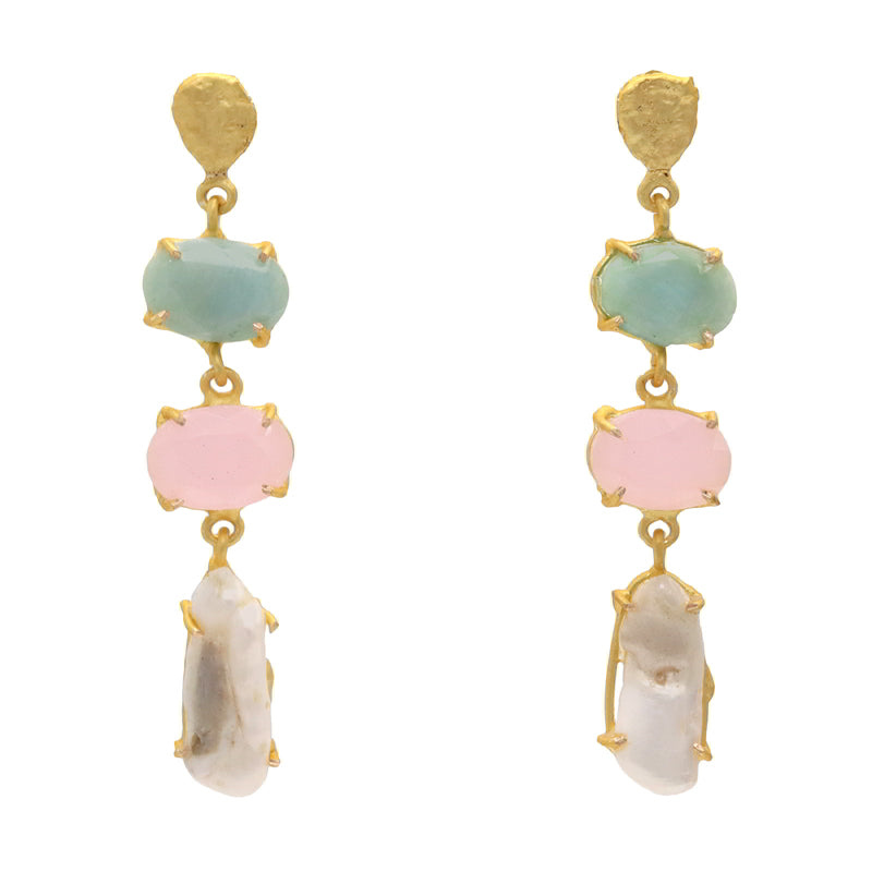 Pendientes Neda Verde agua Amazonita, Rosa y Perla