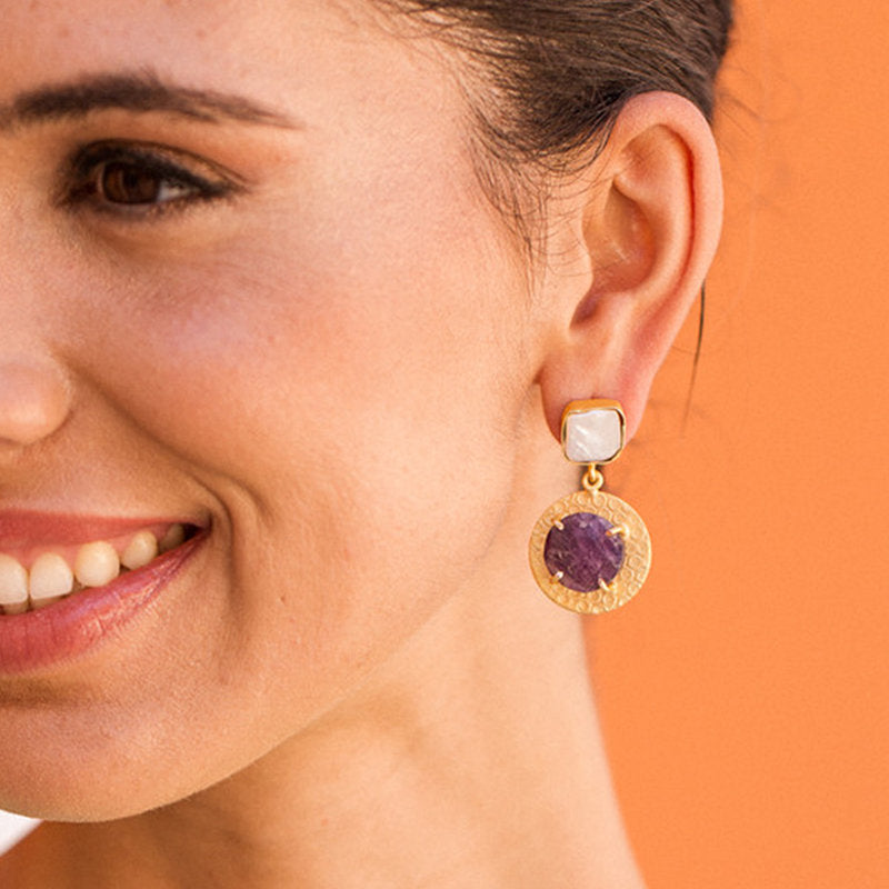 Pendientes Raisaty Perla y Morado Amatista