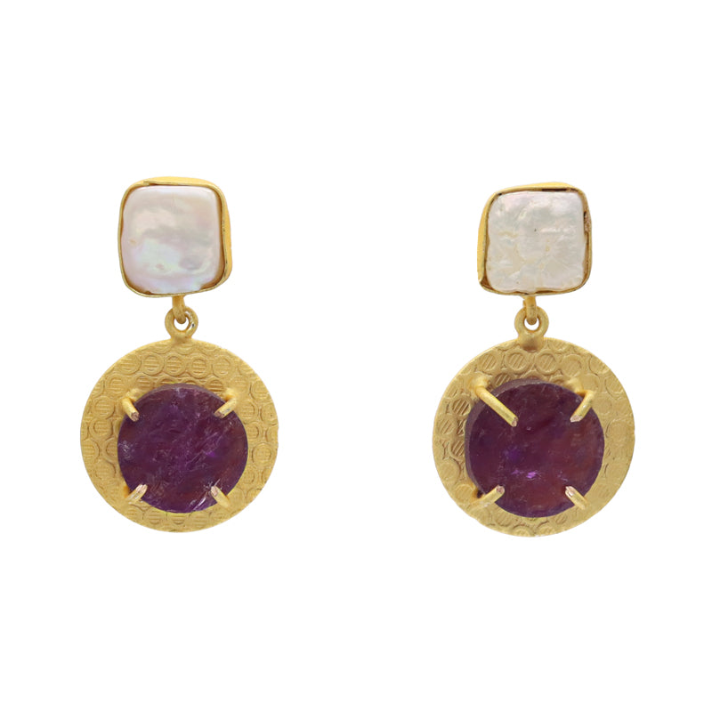 Pendientes Raisaty Perla y Morado Amatista