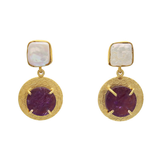 Pendientes Raisaty Perla y Morado Amatista