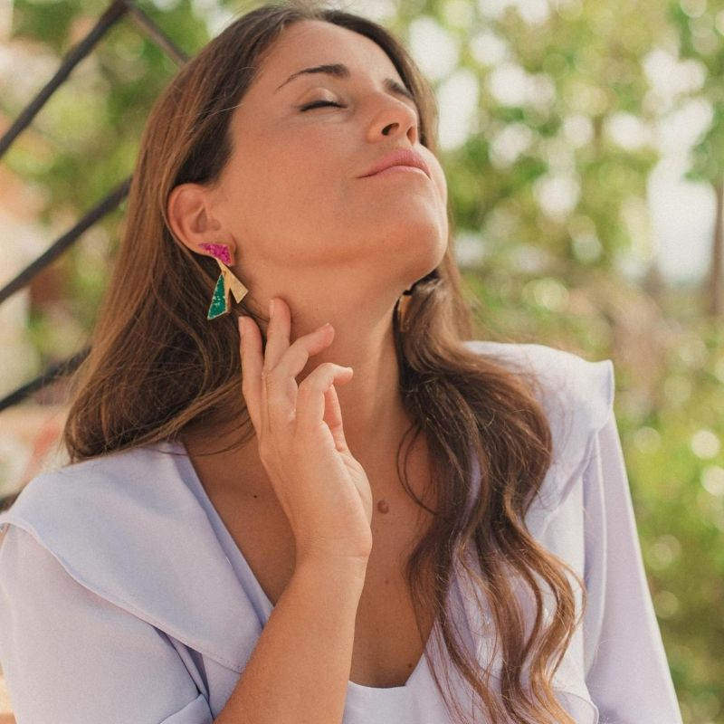 Pendientes Sayuri Fucsia mo y Verde