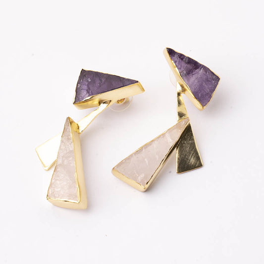 Pendientes Sayuri Ed. Limitada Rough Morado amatista y rosa cuarzo