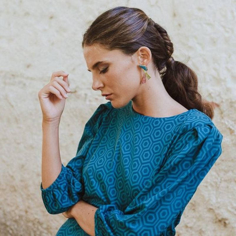 Pendientes Sayuri Azul turquesa y Anaranjado