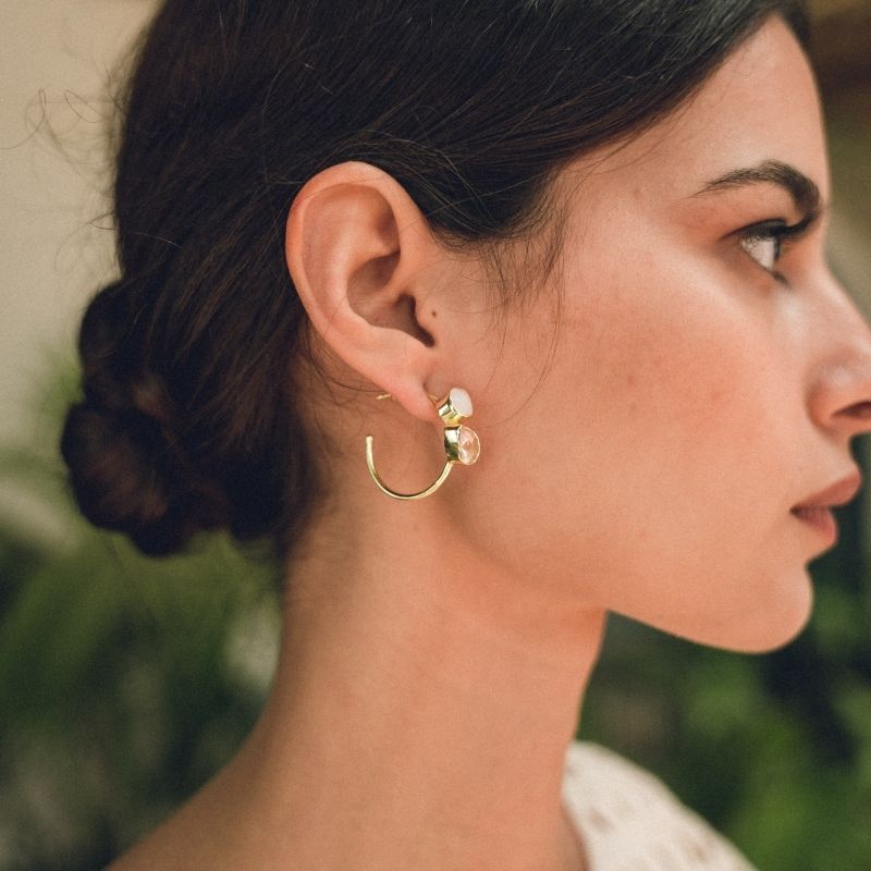 Pendientes Aros Thira Piedra Lunar y Rosa cuarzo