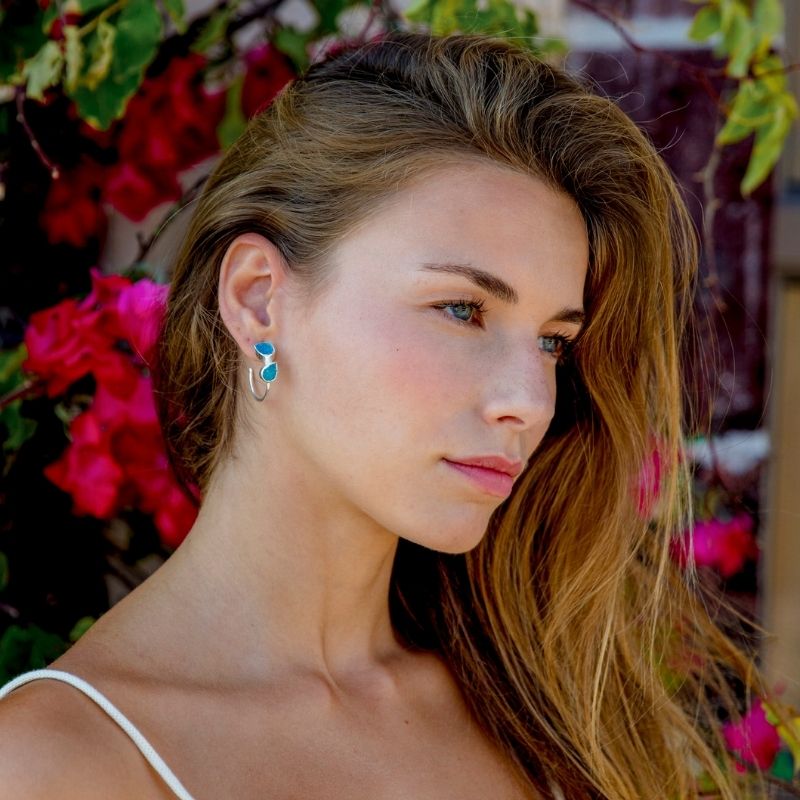 Pendientes Aros Thira Plata Azul turquesa