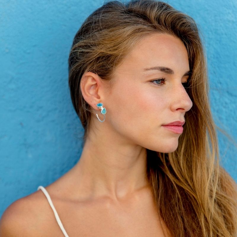 Pendientes Aros Thira Plata Azul turquesa