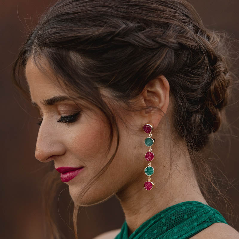 Pendientes Toledo Burdeos Rosado y Verde