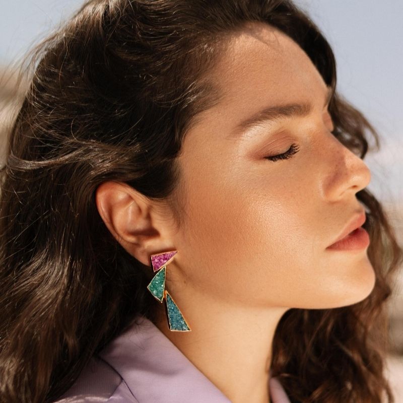 Pendientes Tritón Fucsia mo, Verde y Azul Turquesa