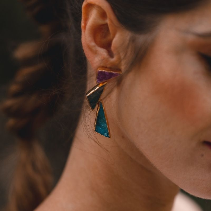 Pendientes Tritón Fucsia mo, Verde y Azul Turquesa