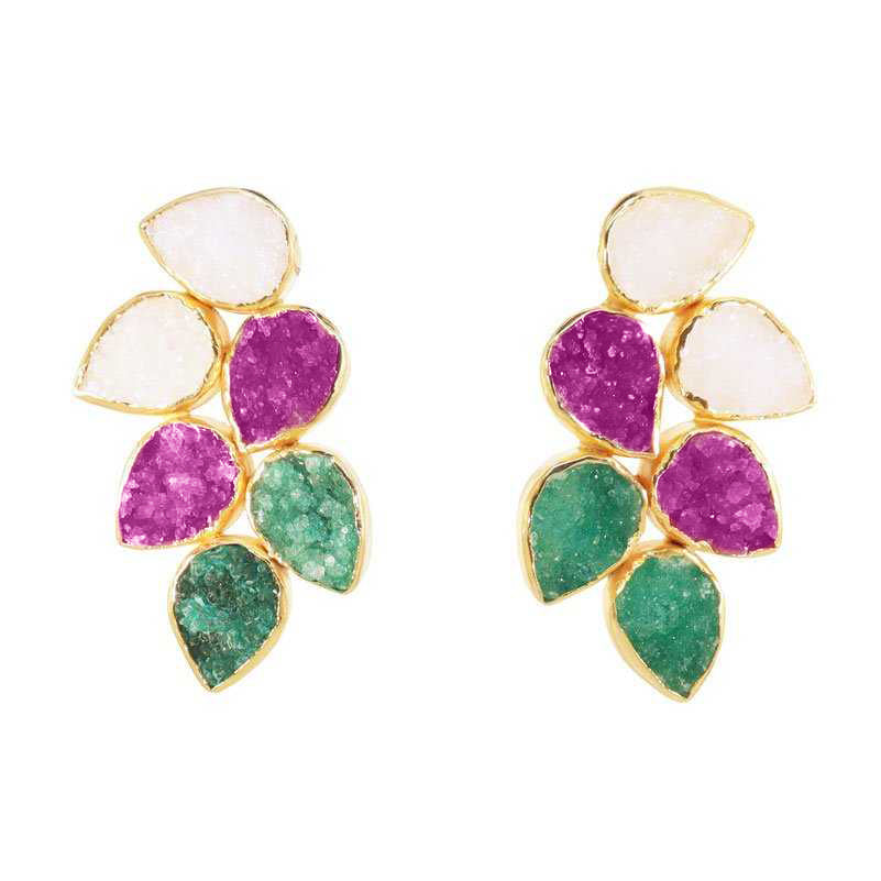 Pendientes Trópico Verde, Fucsia y Blanco