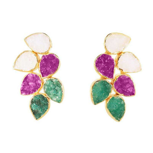 Pendientes Trópico Verde. Fucsia y Blanco