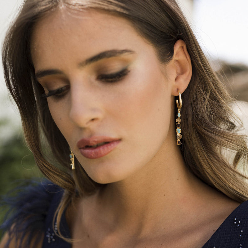 Pendientes Aros Vau Turquesa, Morado y Ámbar