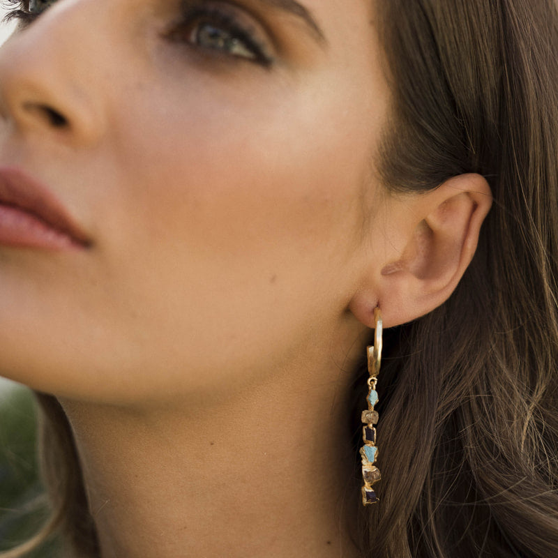 Pendientes Aros Vau Turquesa, Morado y Ámbar