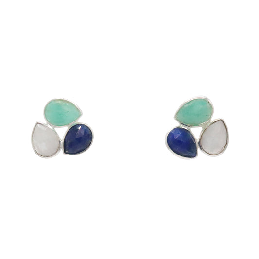 Pendientes Vega Plata Verde agua Amazonita, Piedra Lunar y Azul Lapis