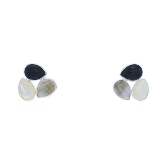 Pendientes Vega Plata Negro, Piedra Lunar y Labradorita