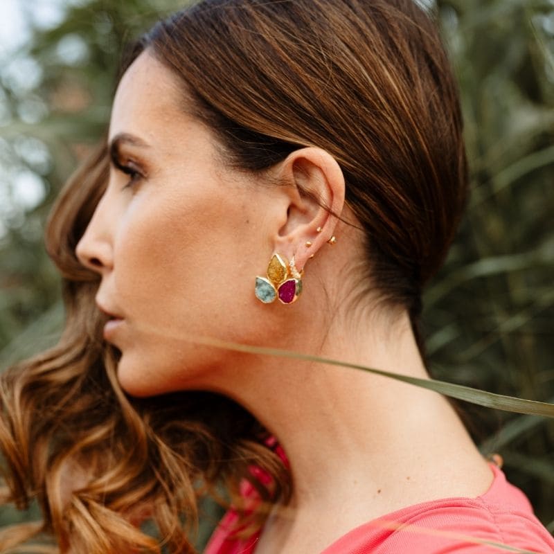 Pendientes Yoga Big Amarillo. Fucsia y Verde