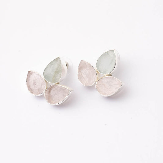 Pendientes Yoga Big Ed. Limitada Rough Plata Verde agua y Rosa cuarzo