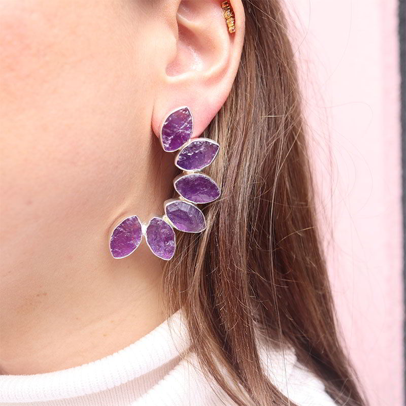 Pendientes Boreal Ed. Limitada Plata En Bruto Morado Amatista